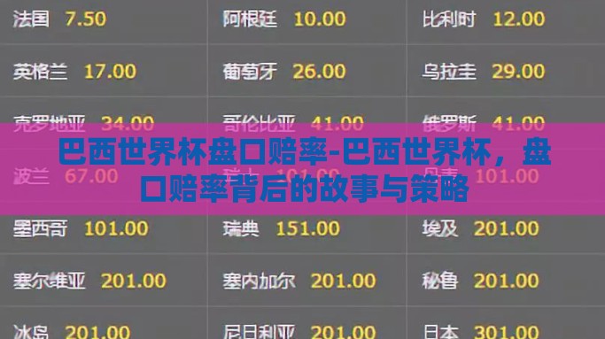 巴西世界杯盘口赔率-巴西世界杯，盘口赔率背后的故事与策略