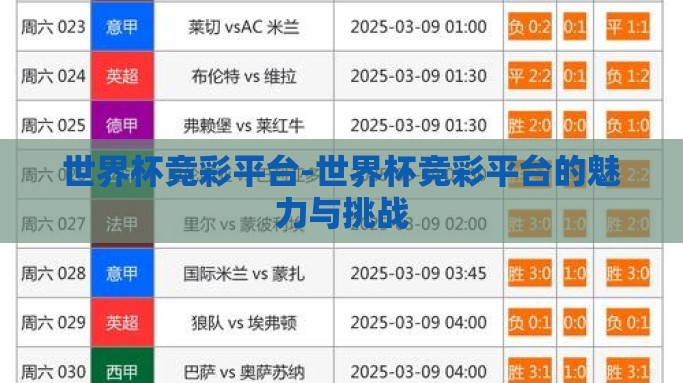 世界杯竞彩平台-世界杯竞彩平台的魅力与挑战