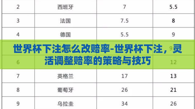 世界杯下注怎么改赔率-世界杯下注，灵活调整赔率的策略与技巧