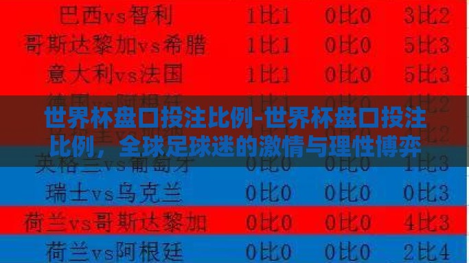 世界杯盘口投注比例-世界杯盘口投注比例，全球足球迷的激情与理性博弈