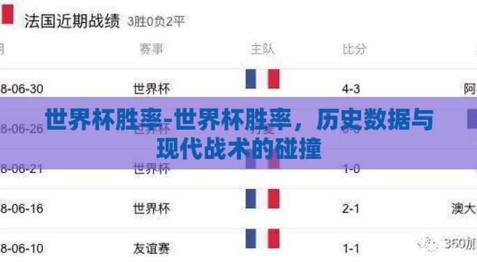 世界杯胜率-世界杯胜率，历史数据与现代战术的碰撞