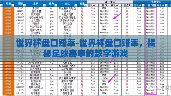 世界杯盘口赔率-世界杯盘口赔率，揭秘足球赛事的数字游戏
