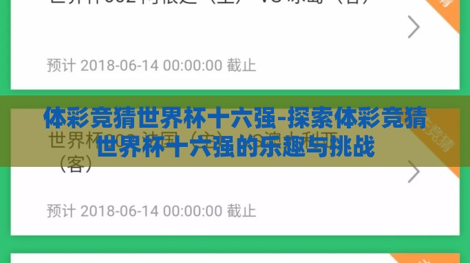 体彩竞猜世界杯十六强-探索体彩竞猜世界杯十六强的乐趣与挑战
