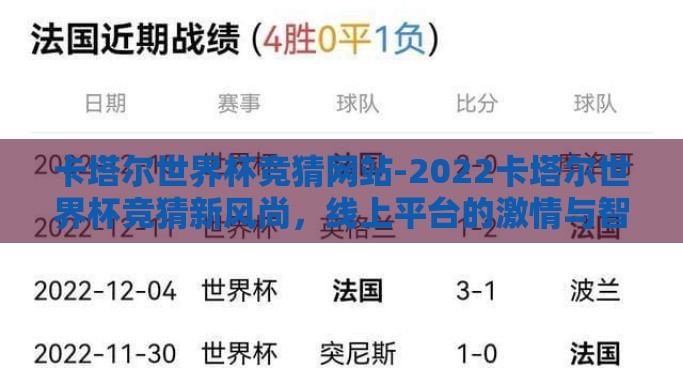 卡塔尔世界杯竞猜网站-2022卡塔尔世界杯竞猜新风尚，线上平台的激情与智慧碰撞
